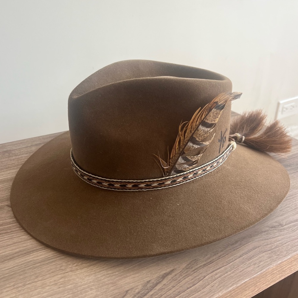 Stetson Brown Felt Western Fedora with Feather Trim